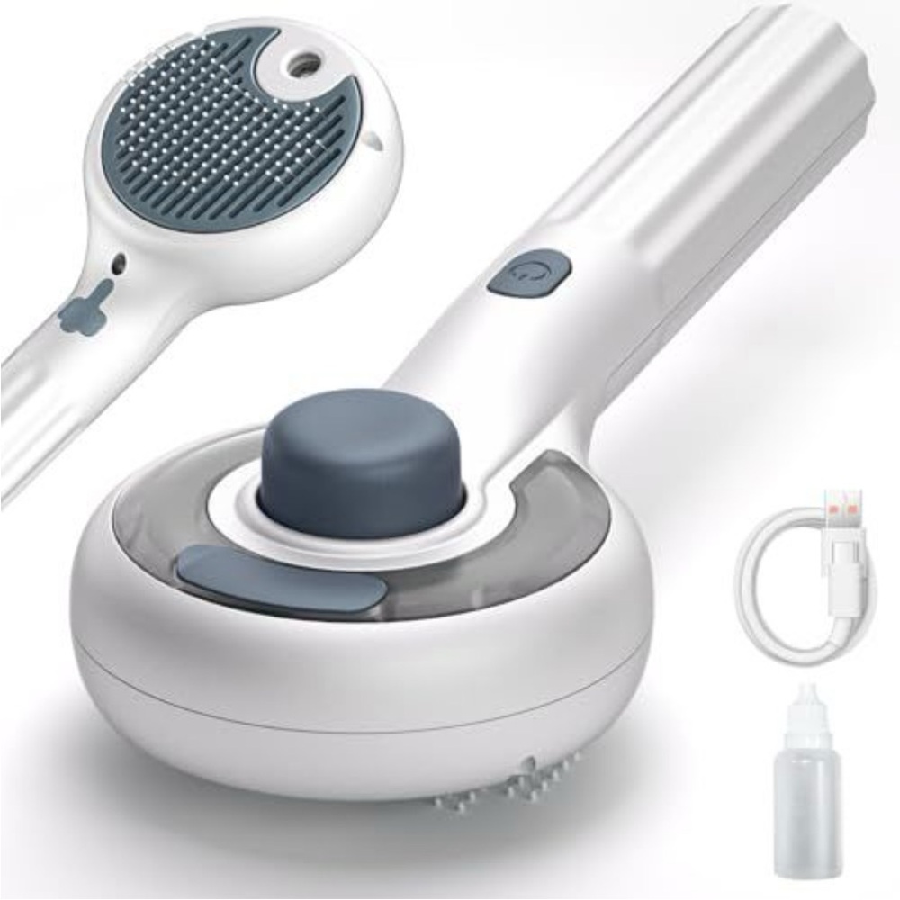 Gray Cat Steam Brush - 3-in-1 Self-Cleaning Pet Grooming Tool - Picture 3 of 3